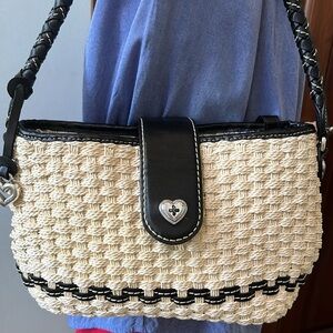 Brighton   Shoulder bag  Cream heavy duty woven cording  Black leather trim  EUC